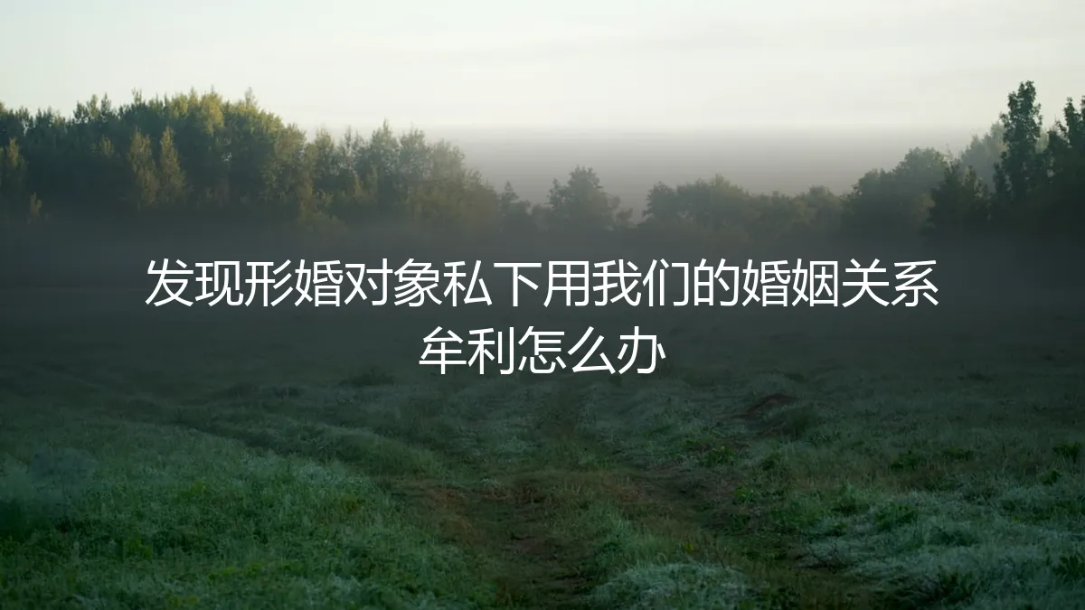 形婚危机：发现伴侣利用婚姻关系私下牟利，如何应对与止损？