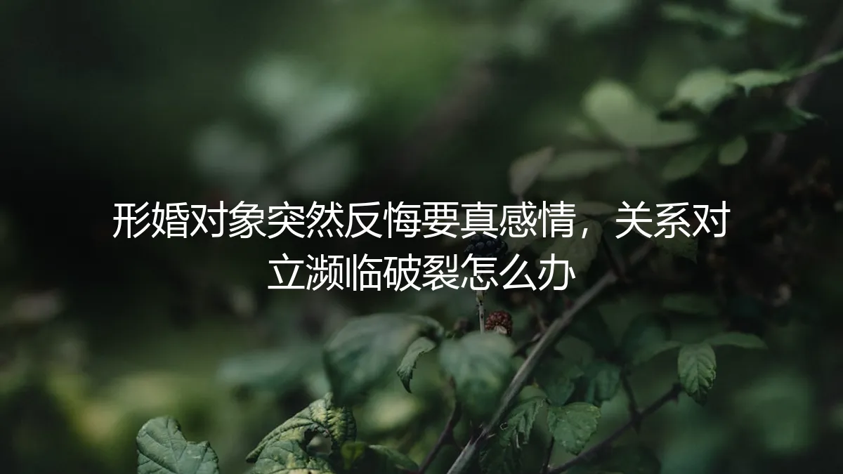 形婚对象突然反悔要真感情，关系对立濒临破裂怎么办？