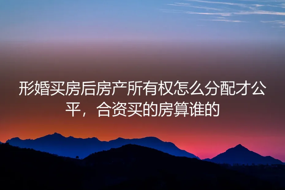 形婚买房避坑指南：合资房产如何公平分配所有权？