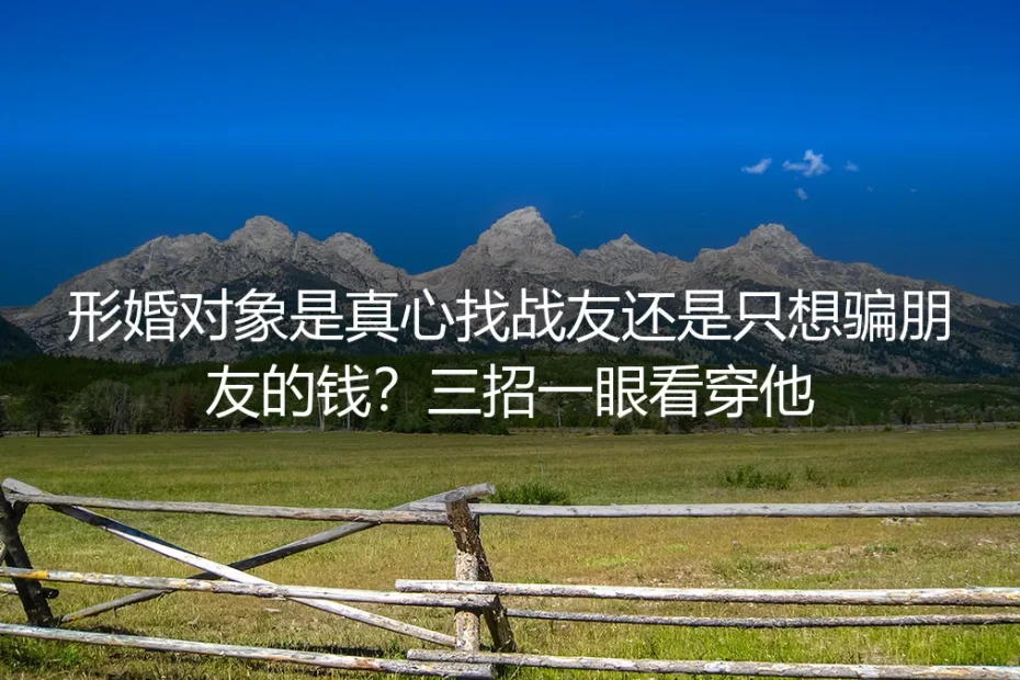 形婚对象是真心找战友还是只想骗钱?三招一眼看穿他